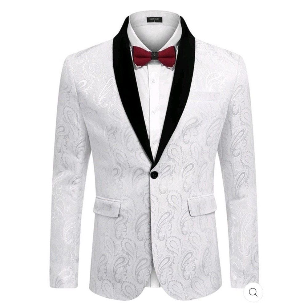 MEN'S COOFANDY Luxury Embroidered BLAZER White Large Men‎